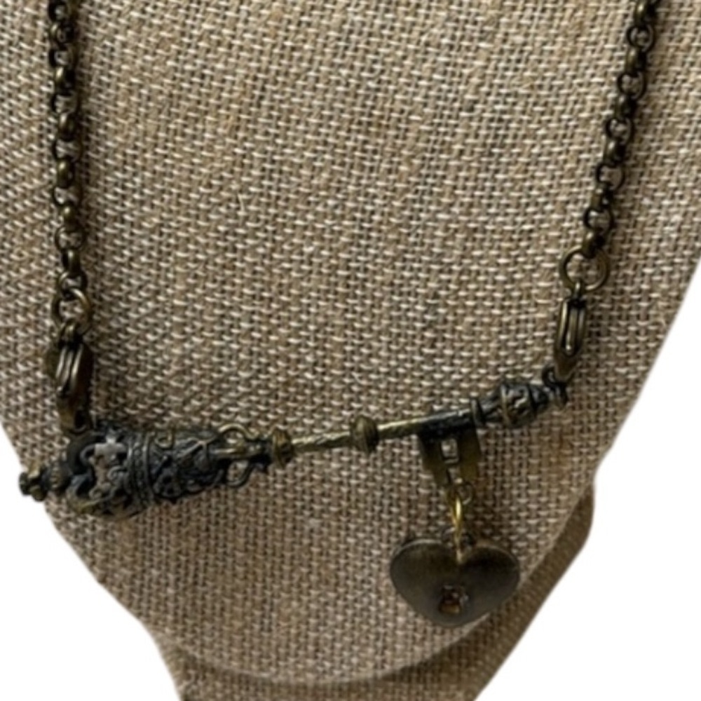 Brass key heart locket necklace